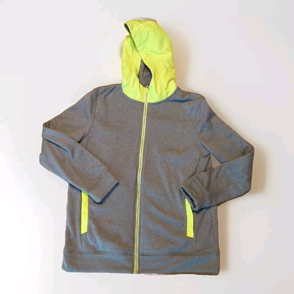 Layer 8 Sweatshirt Hoodie Mens Medium Gray Yellow Full Zip Active Long Sleeve - Picture 1 of 10